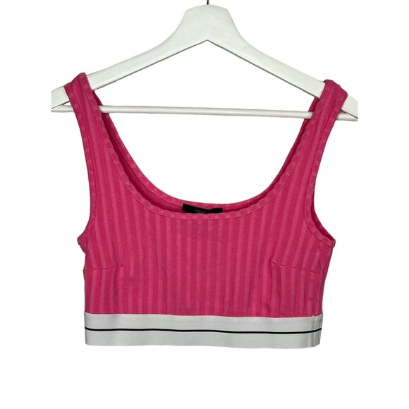 Forever 21 Pink Ribbed Crop Tank Top Women’s Medium Sleeveless Casual Tee - Picture 1 of 12